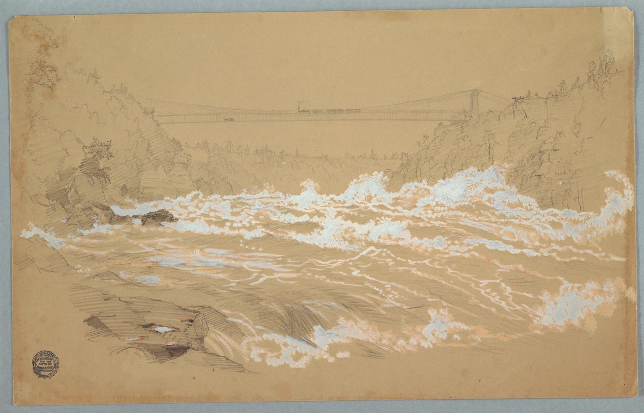 Çizim, Gorge, Niagara, Asma Köprüye Doğru Bakmak by Frederic Edwin Church