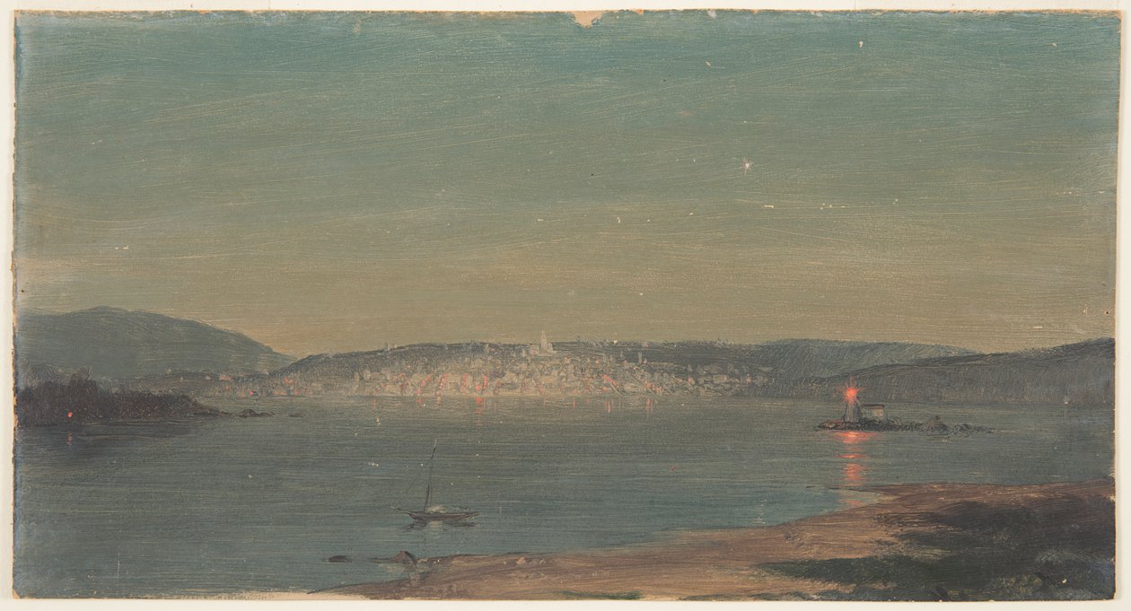 Bir Limanın Gece Görünümü by Frederic Edwin Church