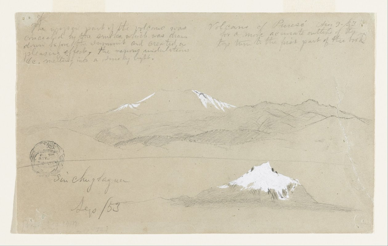 Puresé Volkanı, Kolombiya ve Sincholagua Dağı, Ekvador manzarası by Frederic Edwin Church