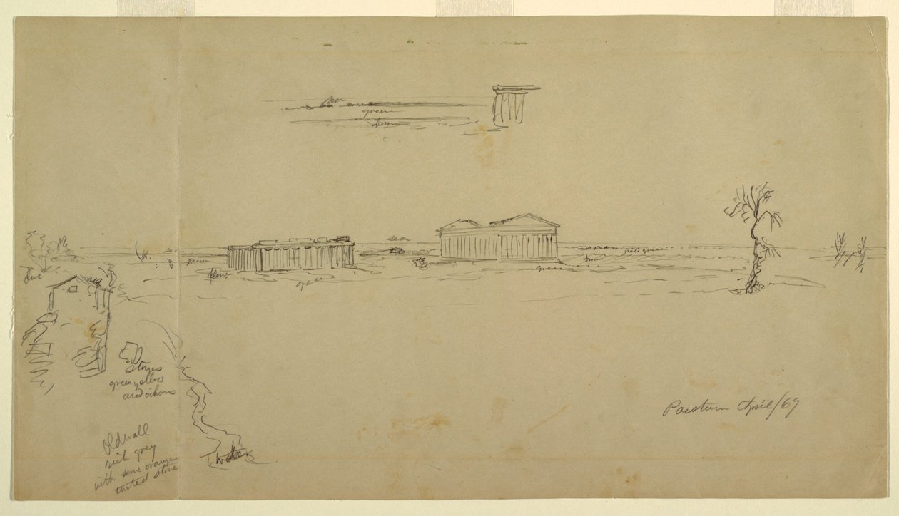 Bazilika ve Neptün Tapınağı, Paestum, İtalya manzarası by Frederic Edwin Church
