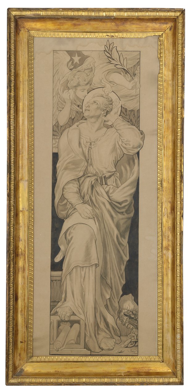 St Matthew: Vitray pencere için tasarım (devetüyü kağıt üzerinde kurşun kalem ve gri yıkama) by Frederic James Shields