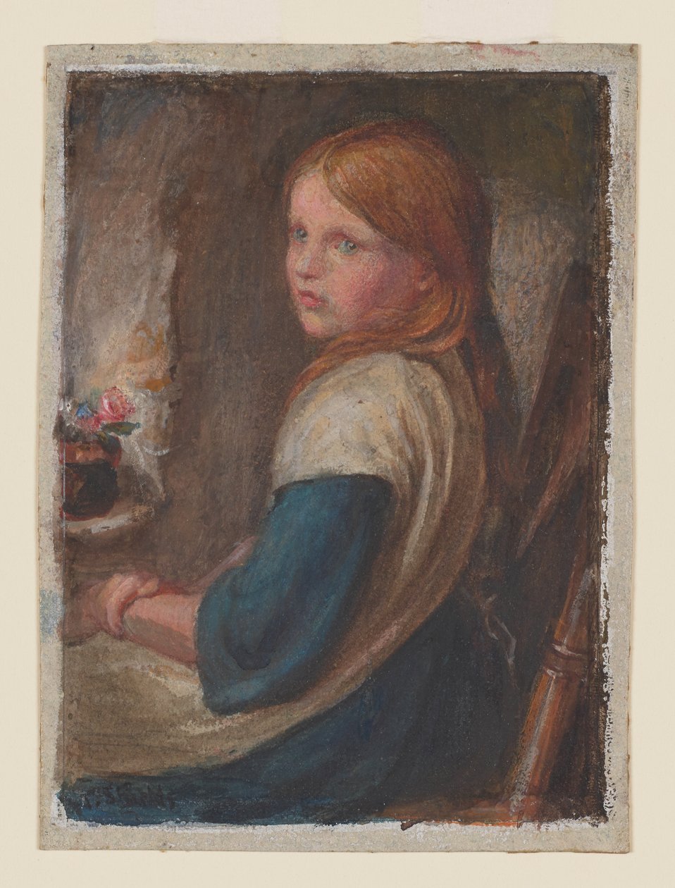 Study Of A Young Girl Seated, 1870 dolayları (kağıt üzerine suluboya, guaj ve Arap sakızı) by Frederic James Shields