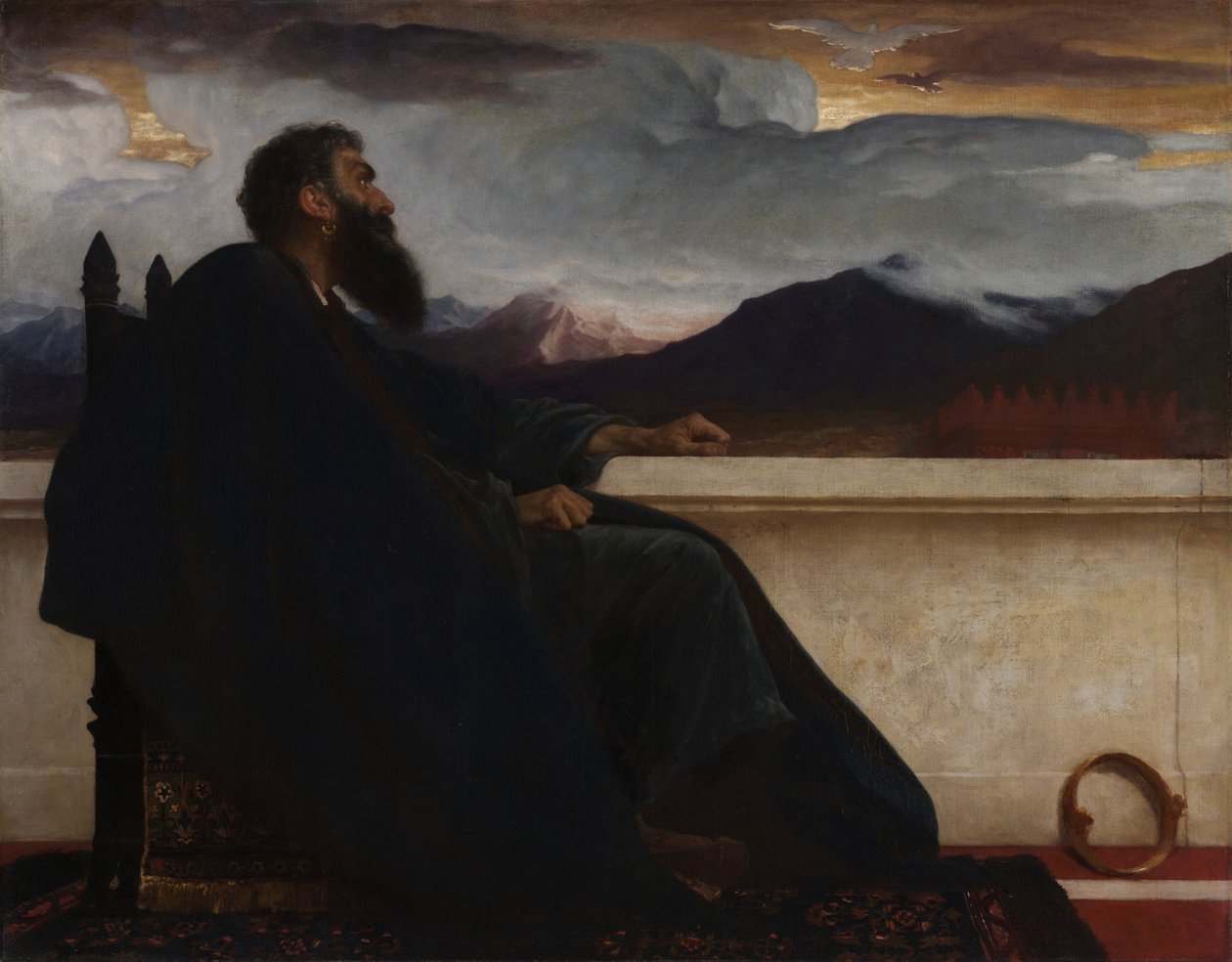 David: "Ah, Güvercin gibi kanatlarım olsaydı! O zaman uçup giderdim ve huzur içinde olurdum." Mezmur 55:6 by Frederic Leighton