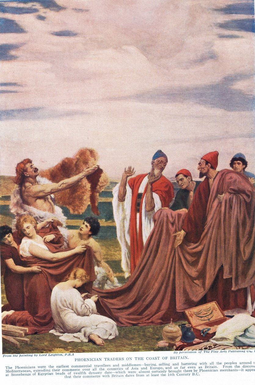 İlk Britanyalılarla Ticaret Yapan Fenikeliler, 'Hutchinson'ın Uluslar Tarihi'nden bir örnek by Frederic Leighton