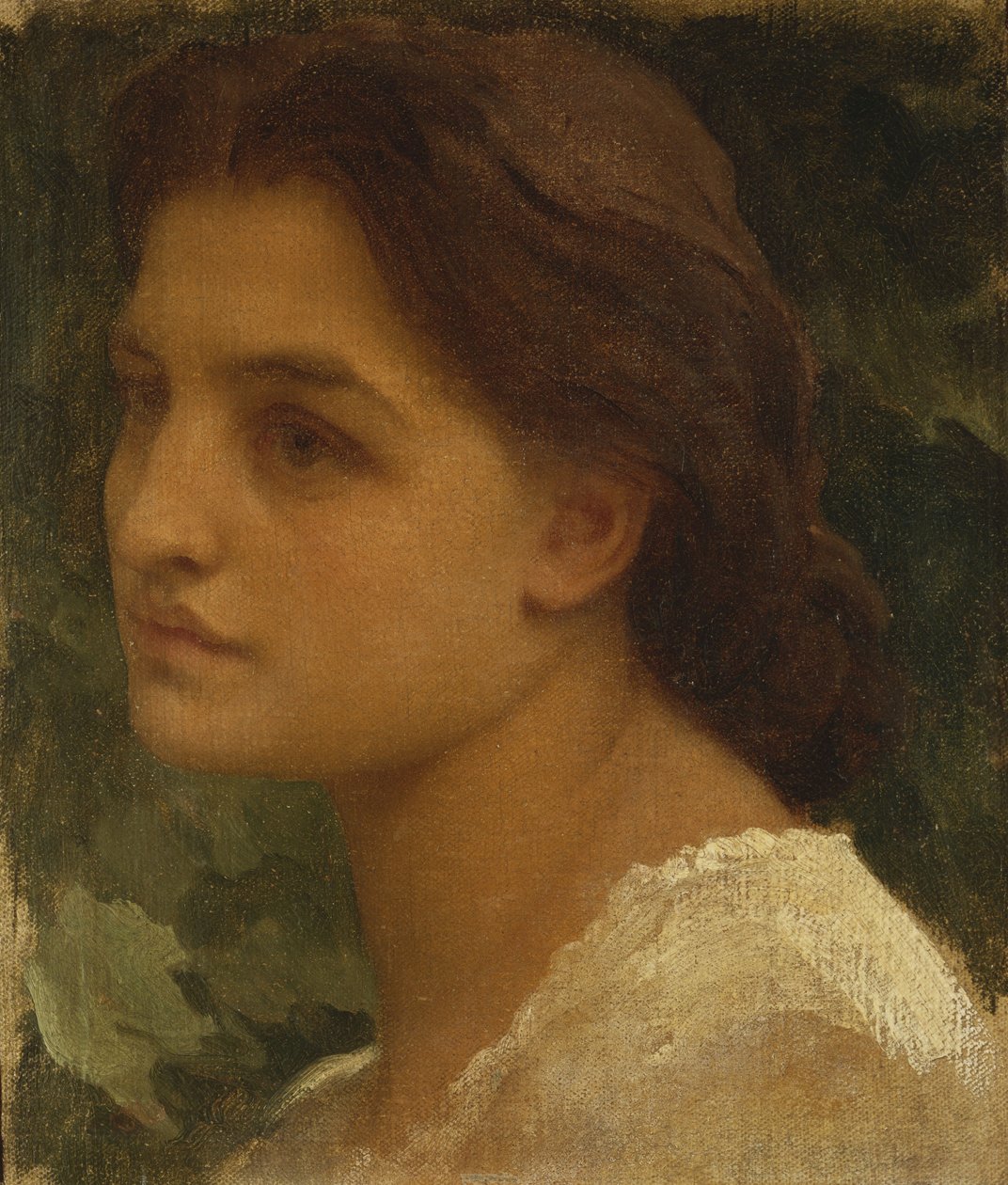 Beyaz bir elbise giyen genç bir bayanın portresi, küçük göğüs uzunluğu, by Frederic Leighton