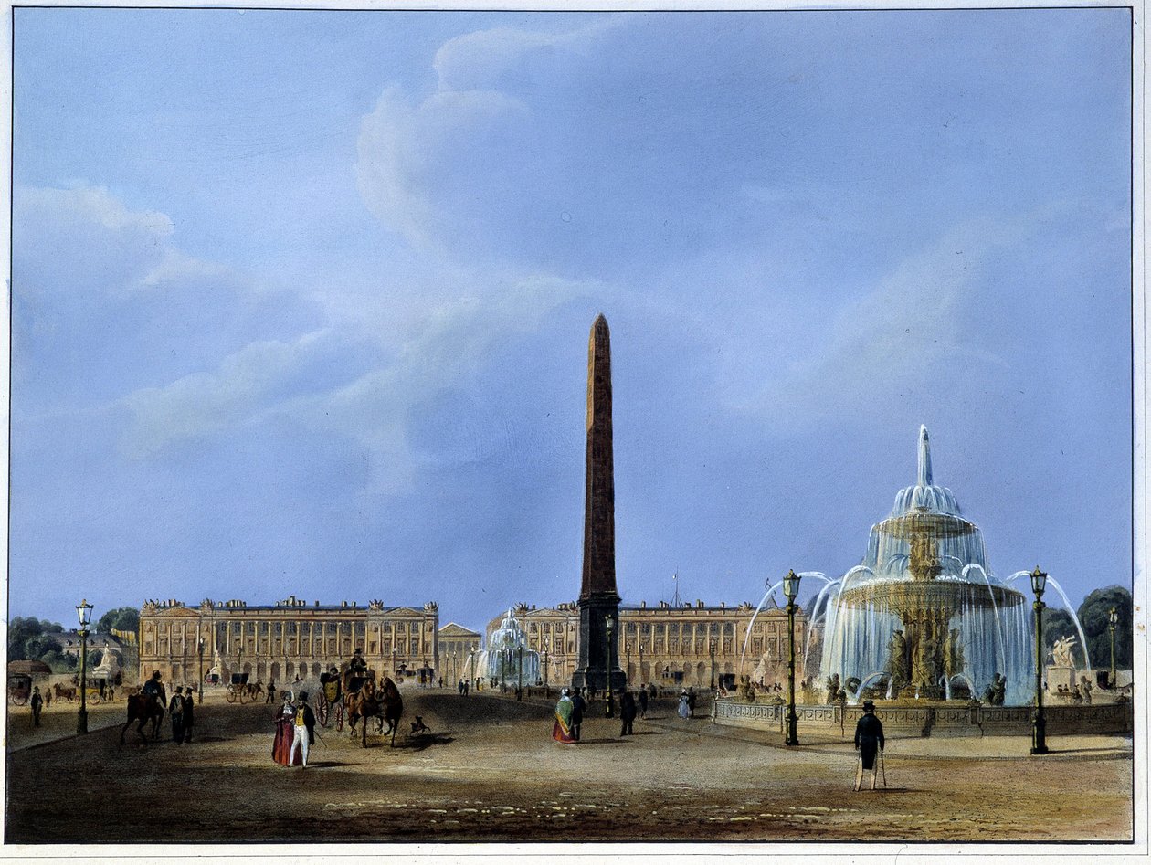 Luksor Dikilitaşı ve çeşmelerin görünümü, Place de la Concorde - Martens tarafından “Paris 1832”de. Ed. Weith ve Hauser. by Frederic Martens