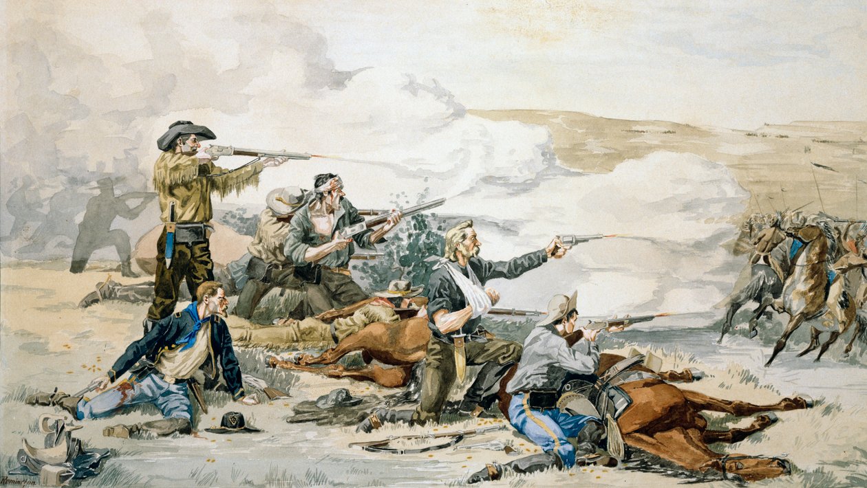 Beechers Adası Savaşı, 1868 (Custers Last Stand) c.1885 (kağıt üzerinde wc) by Frederic Remington