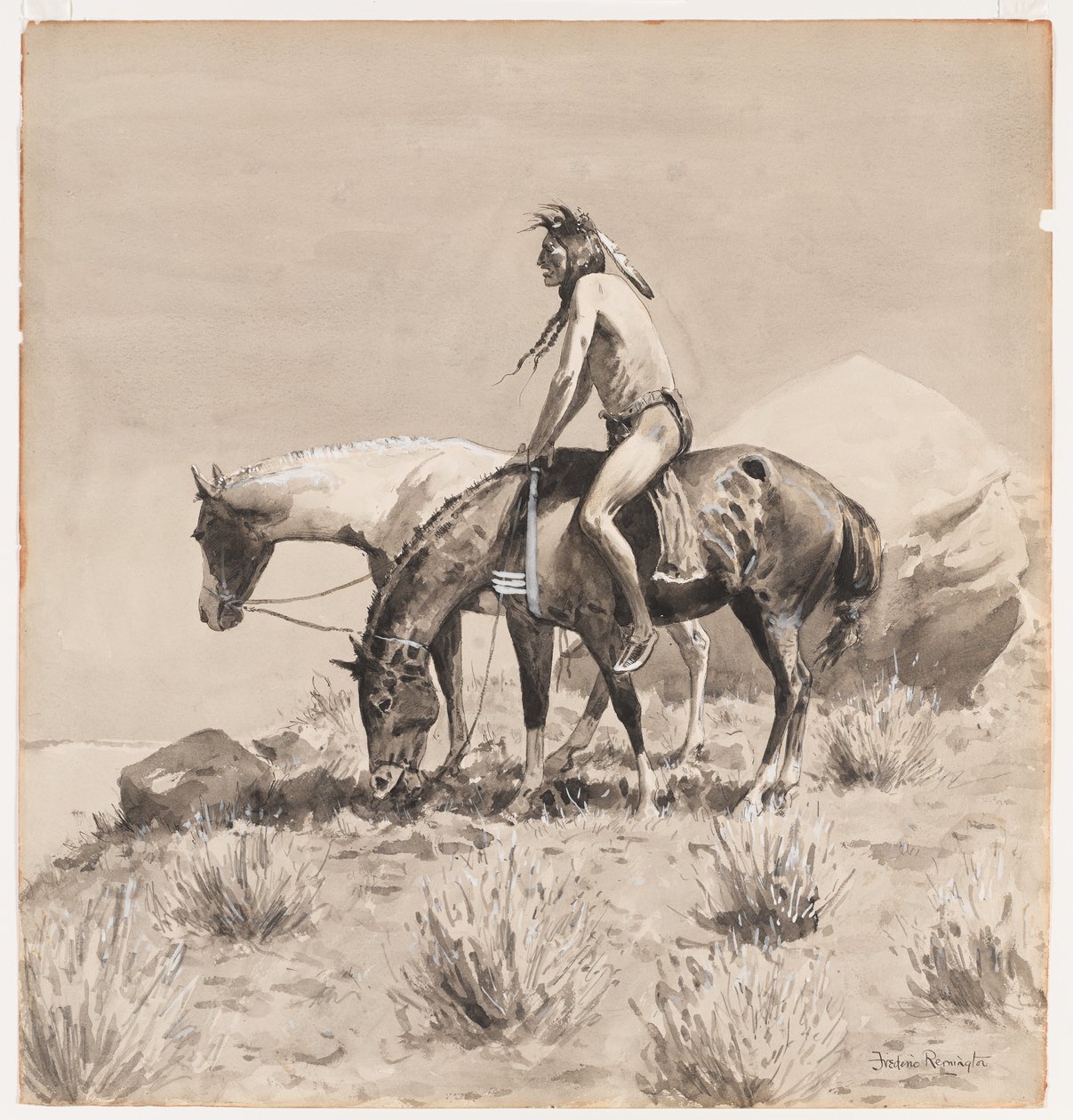Uzun Süre Durdu, The için bir tasarım Bir Kızılderili Yolu, muhtemelen 1900 (mürekkep yıkama ve kağıt üzerinde opak beyaz) by Frederic Remington