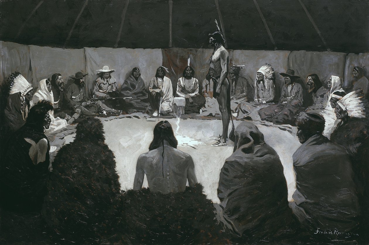 Beyaz Adama Anlatacağım, 1900 dolayları (tuval üzerine yağlı boya) by Frederic Remington