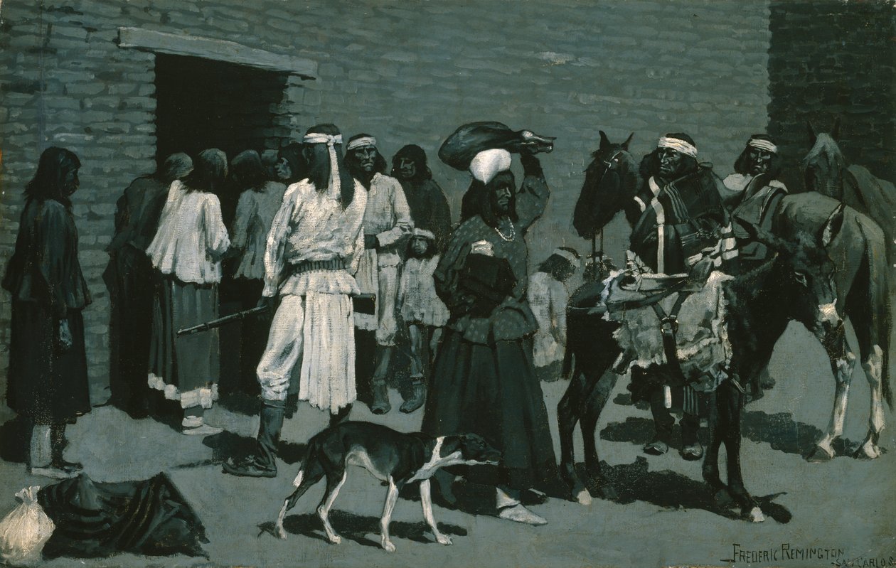 Pueblo Kızılderili Köyü (San Carlos Ajansında Sığır Eti Dağıtımı) c.1889 by Frederic Remington