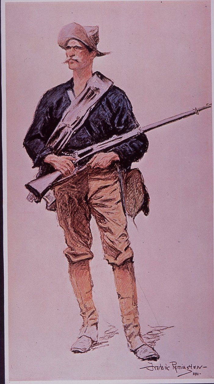 İspanya-Amerika Savaşı 1898, Krag-Jorgensen dergisi tüfeğiyle silahlanmış ABD piyadesi by Frederic Remington