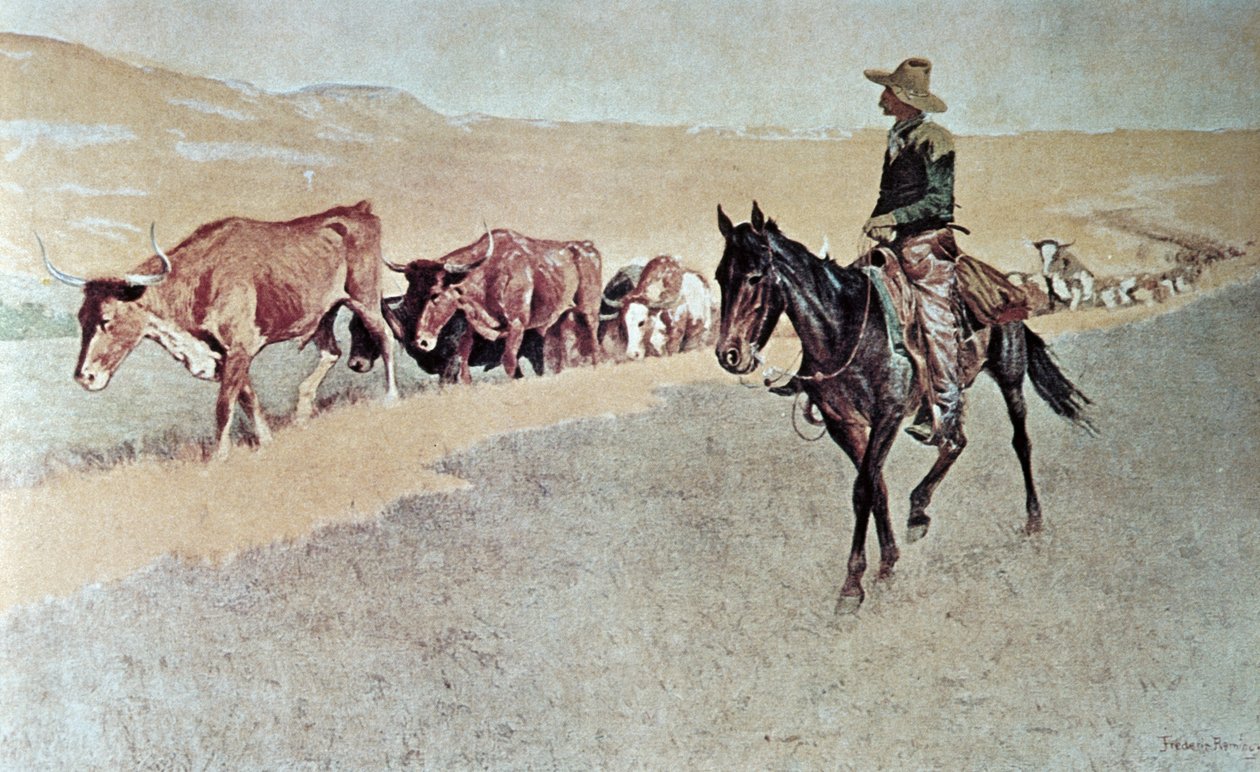 Sondaki Texas Longhorns (tuval üzerine yağlı boya) by Frederic Remington