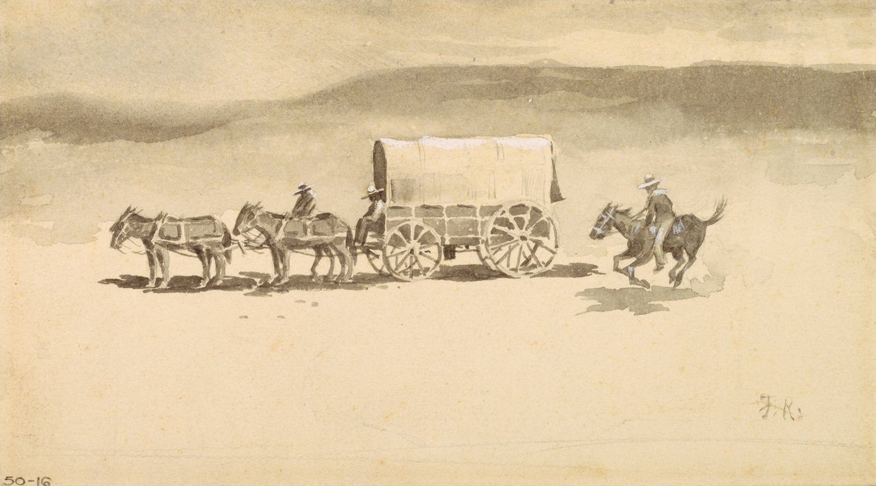 İsimsiz (kağıt üzerinde çizimi yıkayın) by Frederic Remington
