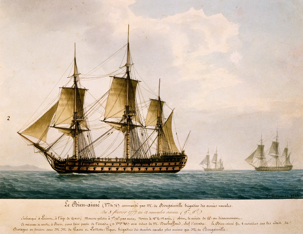 Louis Antoine, Bougainville Kontu'nun (1729-1811) gemisi Bien-Aime by Frederic Roux