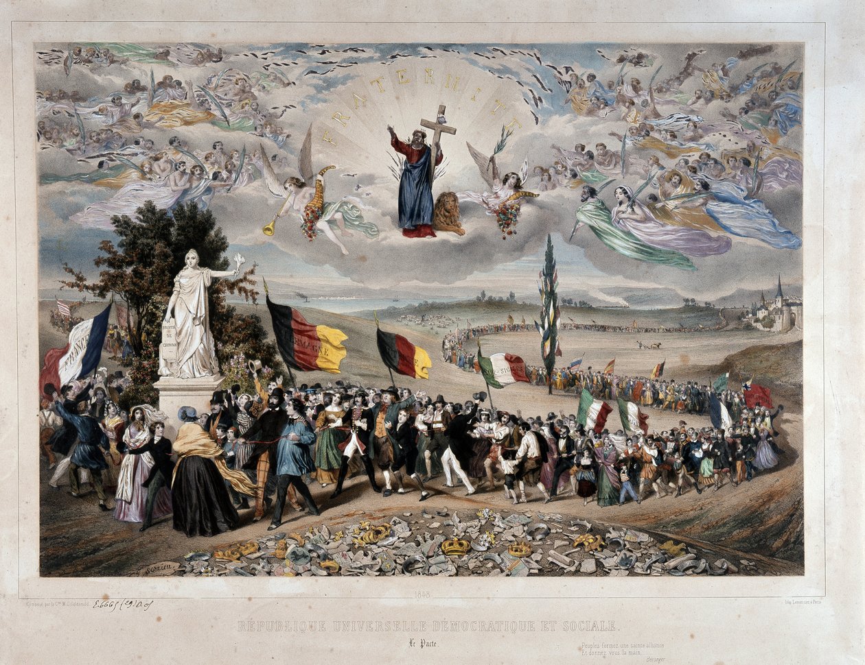 Avrupa Halklarının Birlik ve Kardeşlik İçinde Evrensel Demokratik ve Sosyal Cumhuriyet Alayı. Taşbaskı Frederic Sorrieu (1807-vers 1861) 1848 Paris, musee Carnavalet - Evrensel Demokratik ve Sosyal Cumhuriyet by Frederic Sorrieu