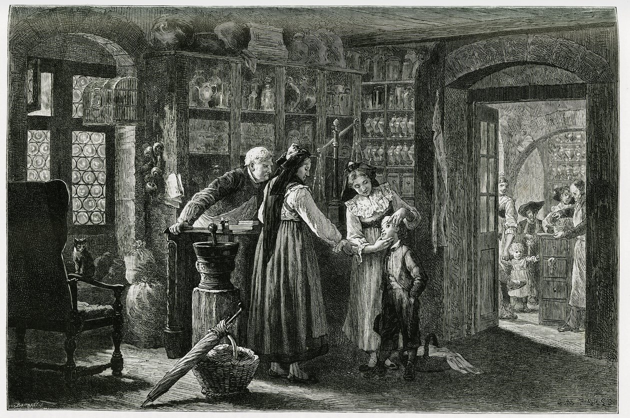 Kaysersberg (veya Kaisersberg, Alsace) köyünün eczacısında acil konsültasyon. Alman milletvekili, yazar ve doğa bilimci Charles Grad (1842-1890) tarafından 1884