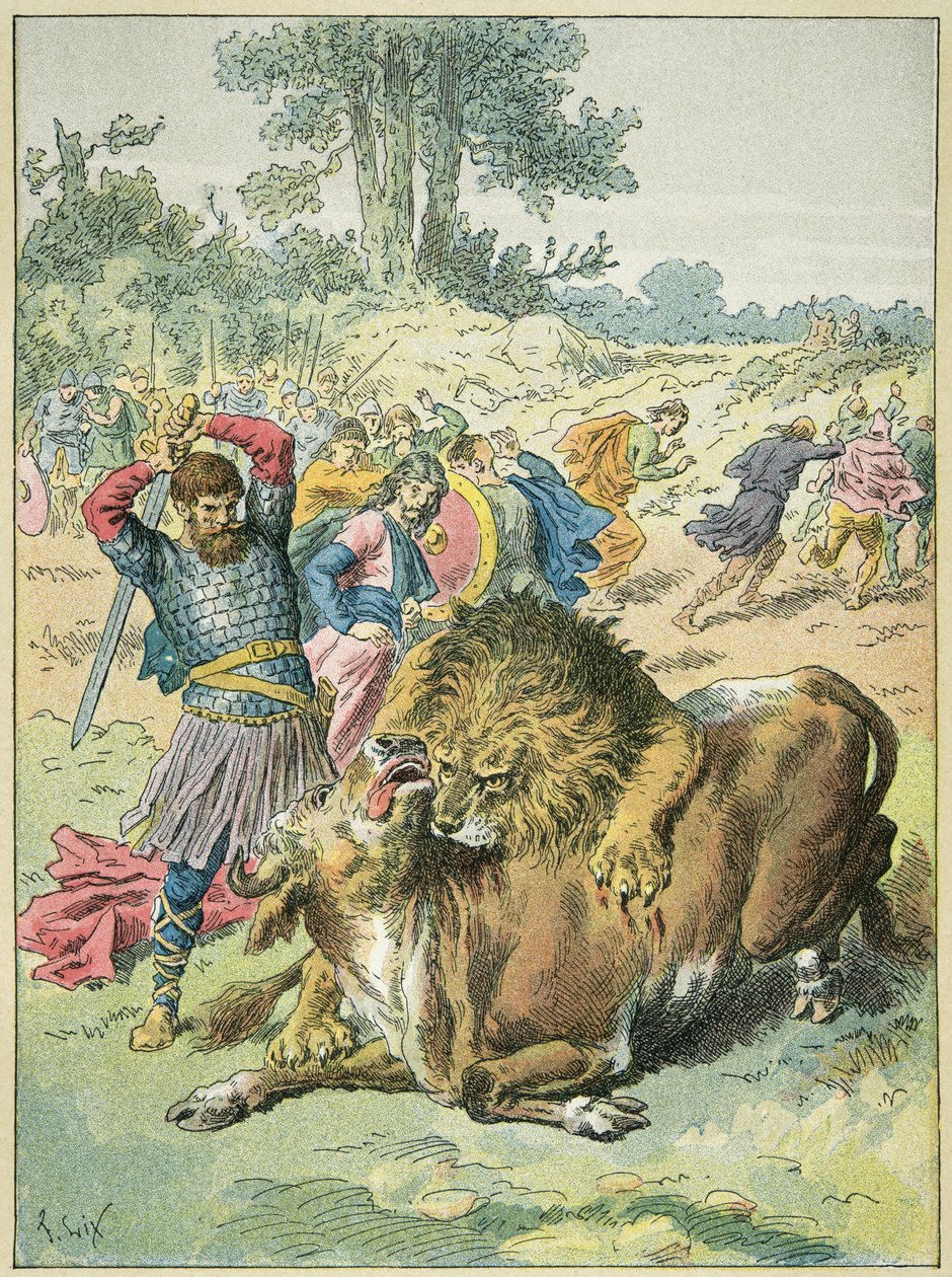 Pepin the Brief, Mars Tarlası terasında aslan by Frederic Theodore Lix
