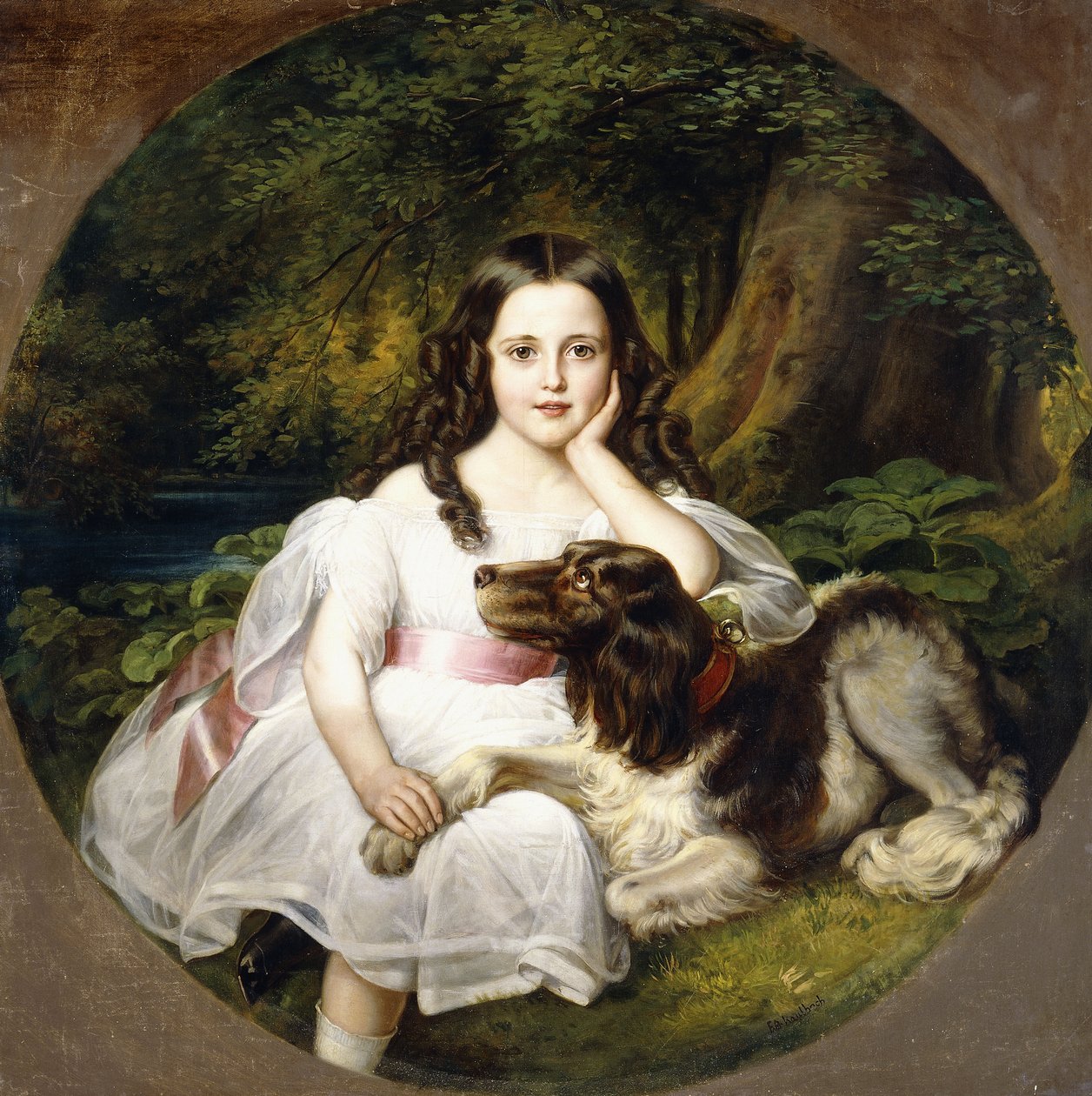 Köpeğiyle Bir Manzarada Dinlenen Genç Bir Kız, by Frederich August Kaulbach