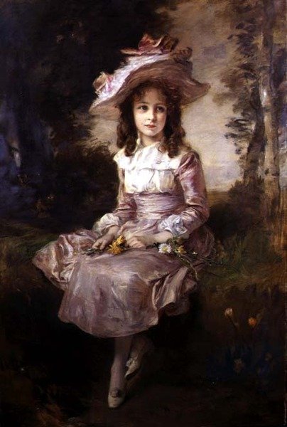 Pembe Elbiseli Genç Bir Kızın Portresi by Frederich August Kaulbach