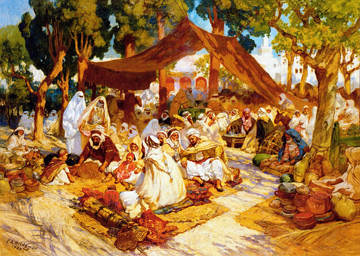 Kuzey Afrika kampında bir akşam toplantısı by Frederick Arthur Bridgman
