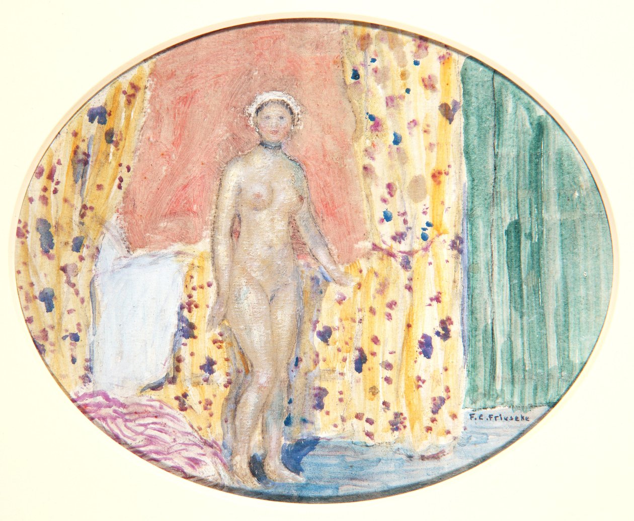 Nude, c.1915 (karton üzerine yağlı boya) by Frederick Carl Frieseke