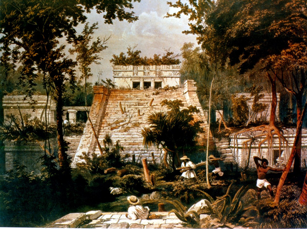 Tapınak ve piramit, Tulum, Yucatan, Meksika, 1844 (renkli taş) by Frederick Catherwood