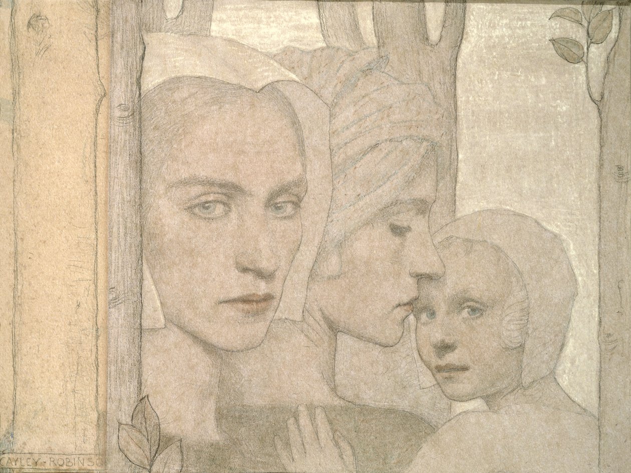 İki Kızkardeş, 1908 (kağıt üzerine kurşun kalem ve tebeşir) by Frederick Cayley Robinson