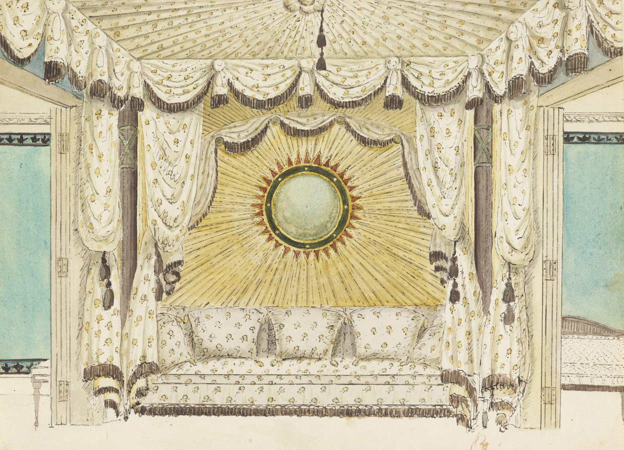 Muhtemelen Prince of Waless Yatak Odası veya Boudoir, Royal Pavi için Çadır Oyuklu Yatak için Tasarım... by Frederick Crace