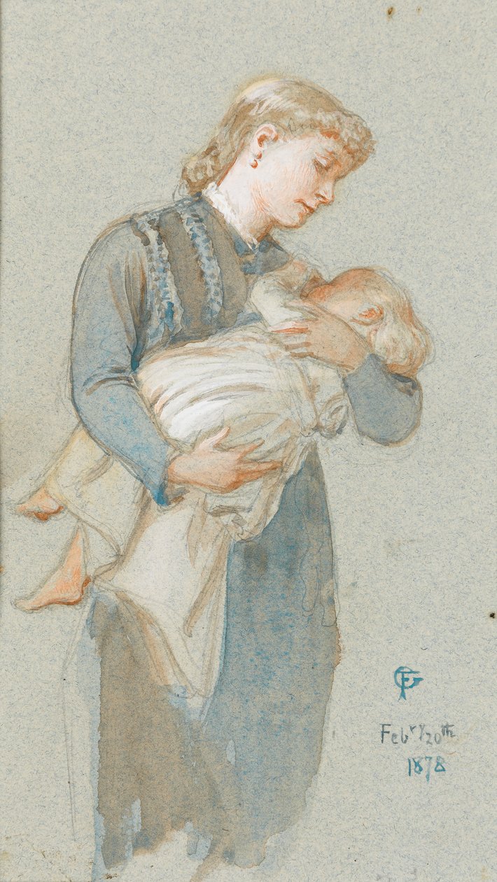 Frederica ve Annesi, 1878 (kağıt üzerinde wc) by Frederick Goodall