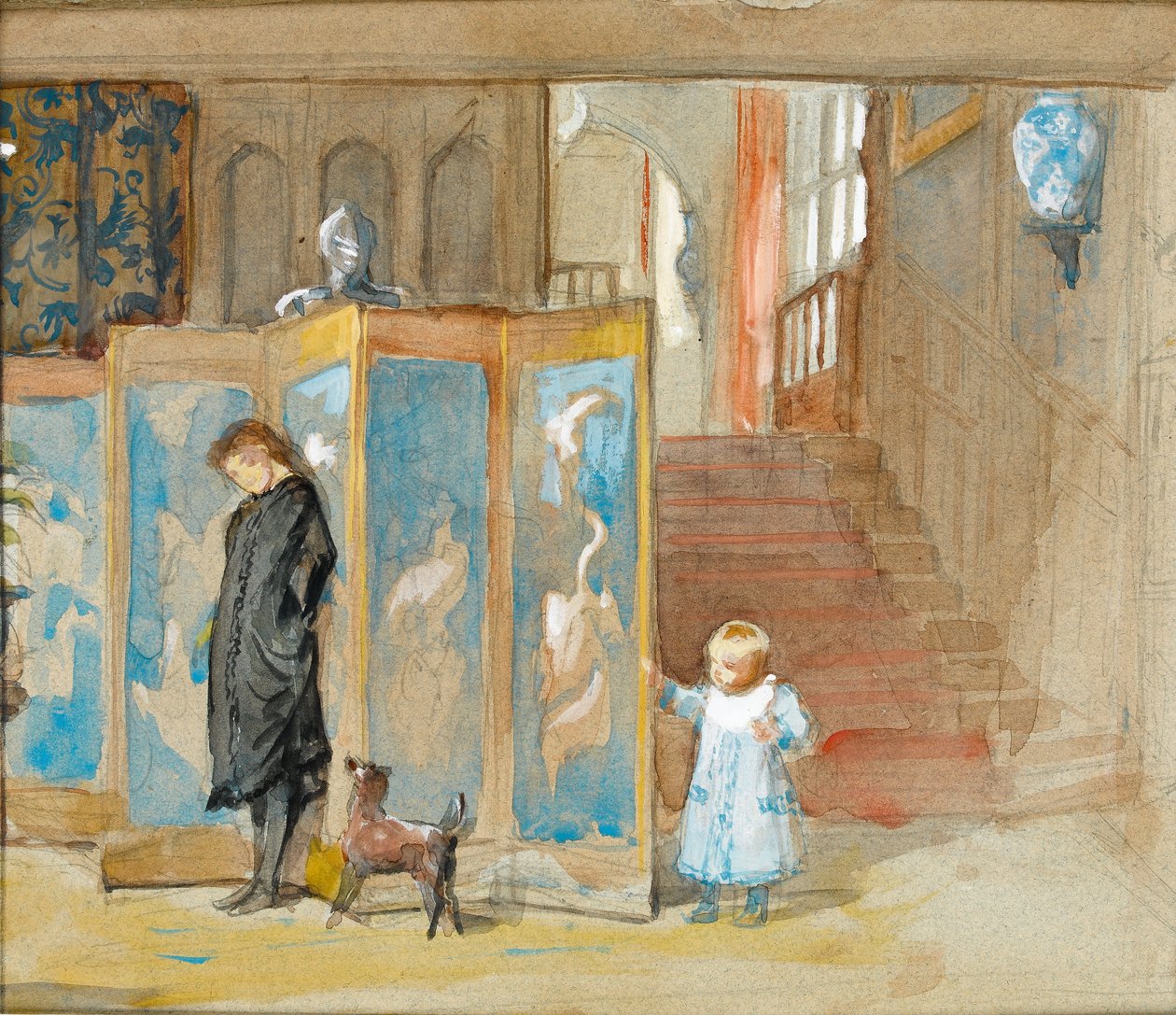 Ekranlı Frederica Portresi Çalışması, c.1878 (kağıt üzerinde wc) by Frederick Goodall