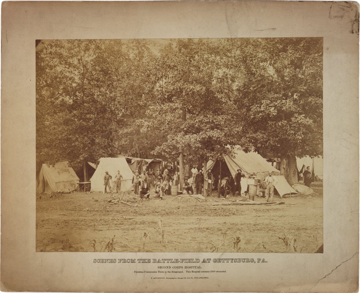 Birlik İkinci Kolordu sahra hastanesi, Gettysburg, PA. c.9-11 Temmuz 1863 (sepya fotoğrafı) by Frederick Gutekunst