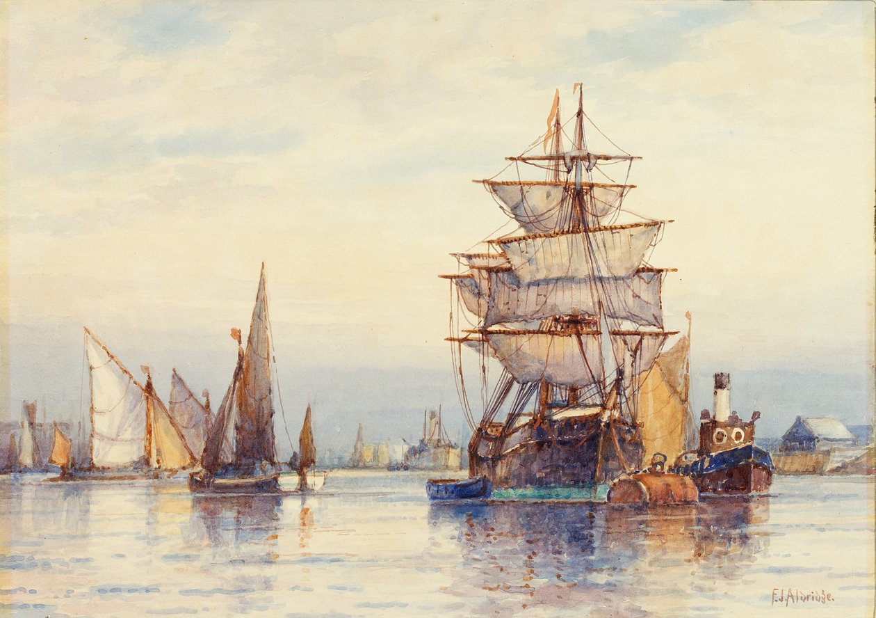 Thames üzerinde (kağıt üzerinde wc) by Frederick James Aldridge