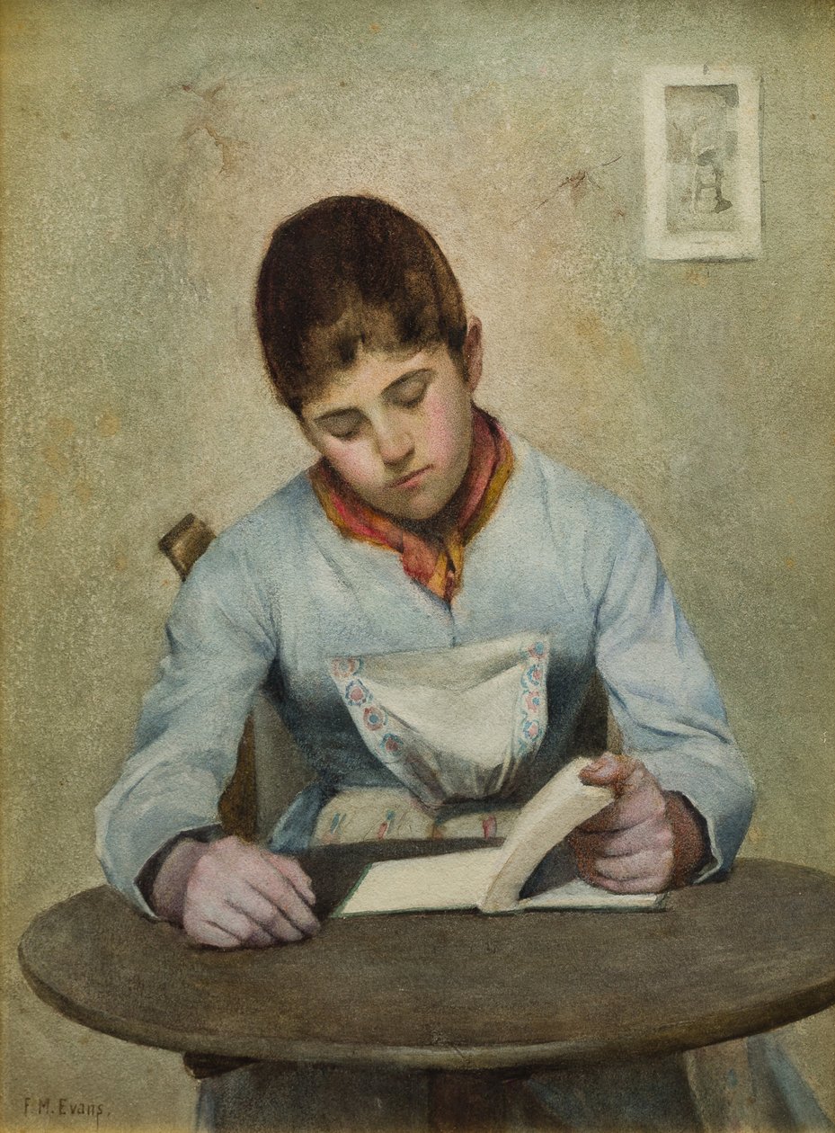 Oturan Kız Okuma (kağıt üzerinde wc) by Frederick James McNamara Evans