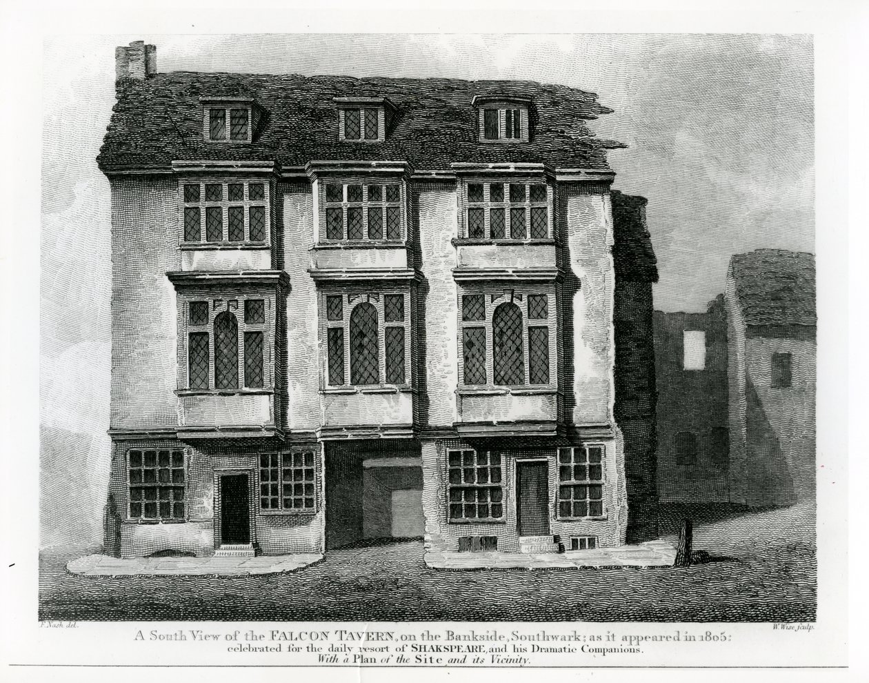 A South View of the Falcon Tavern, on the Bankside, Southwark, engraved by William Wise, 1811  by Frederick Nash