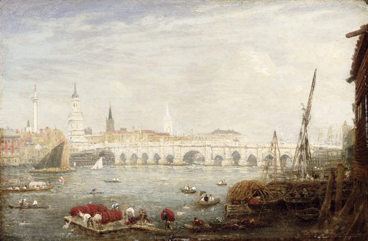 Anıt ve Londra Köprüsü, c.1820-80 by Frederick Nash