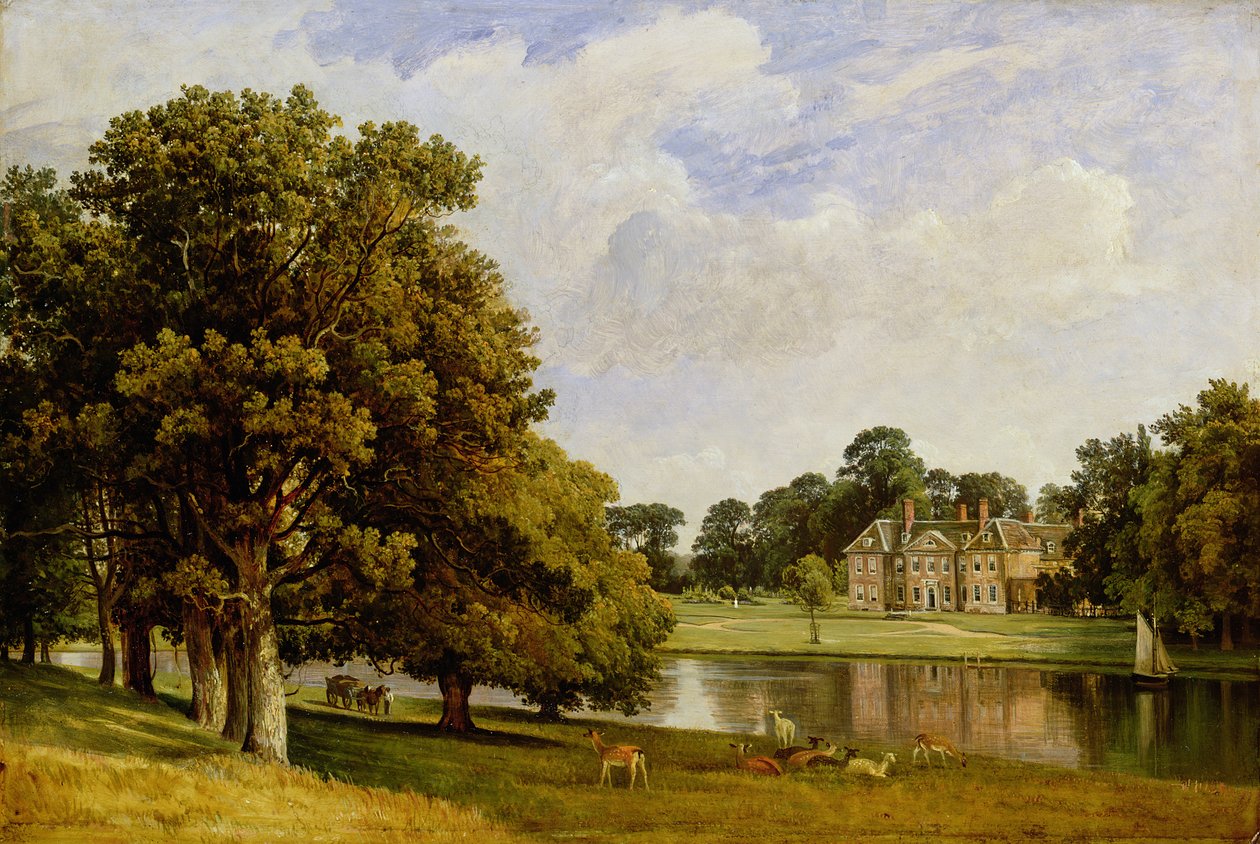 Göl kenarında otlayan geyik, Chilston Park, Kent by Frederick Richard Lee