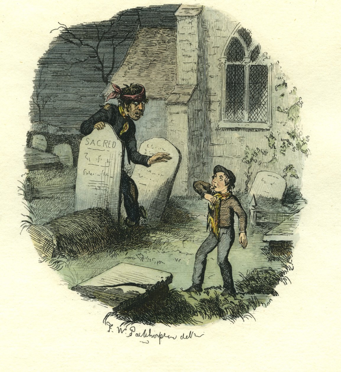 Pip ve Hükümlü, Büyük Beklentiler, c.1885 (el boyaması gravür) by Frederick W. Pailthorpe