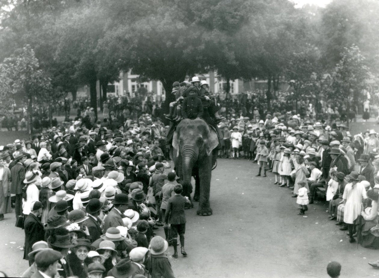 1922ರ ಟರ್ಕ್‌ನ ಆಗಸ್ಟ್‌ ಬ್ಯಾಂಕ್‌ ಹಾಲಿಡೇ, ಲಂಡನ್‌ ಮೃಗಾಲಯದಲ್ಲಿ ಆನೆ ಸವಾರಿಯನ್ನು ವೀಕ್ಷಿಸುವ ಪ್ರವಾಸಿಗರ ಗುಂಪು by Frederick William Bond