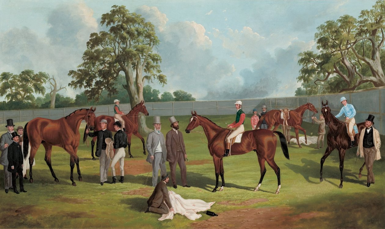 Dowling Ormanı Hipodromu muhafazasındaki Grup, Ballarat, 1863 by Frederick Woodhouse