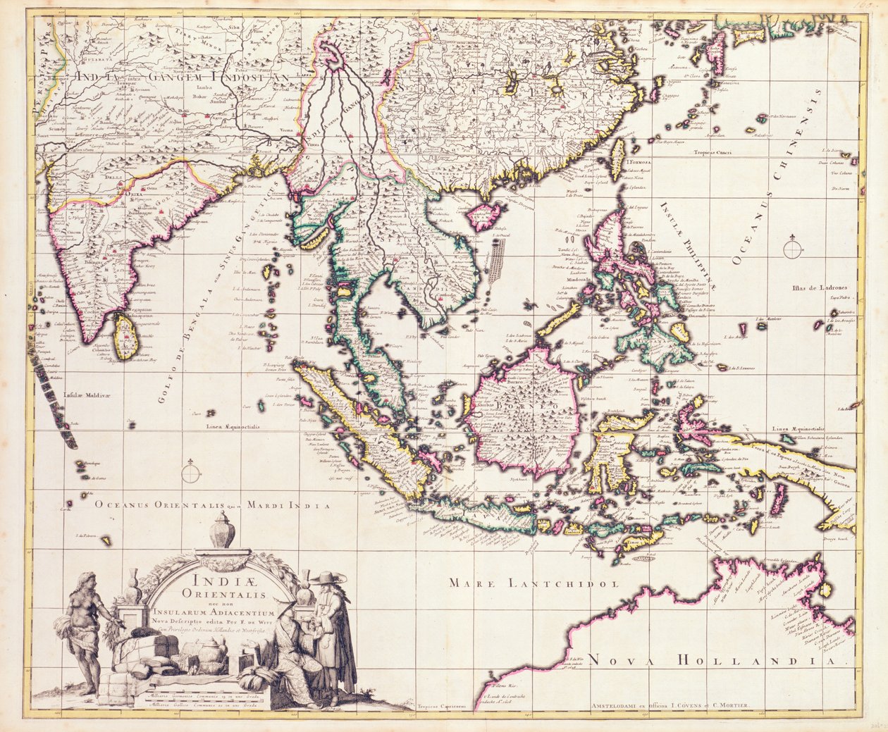 Hindistan ve Doğu Hint Adaları Haritası (el renkli gravür) by Frederick de Wit