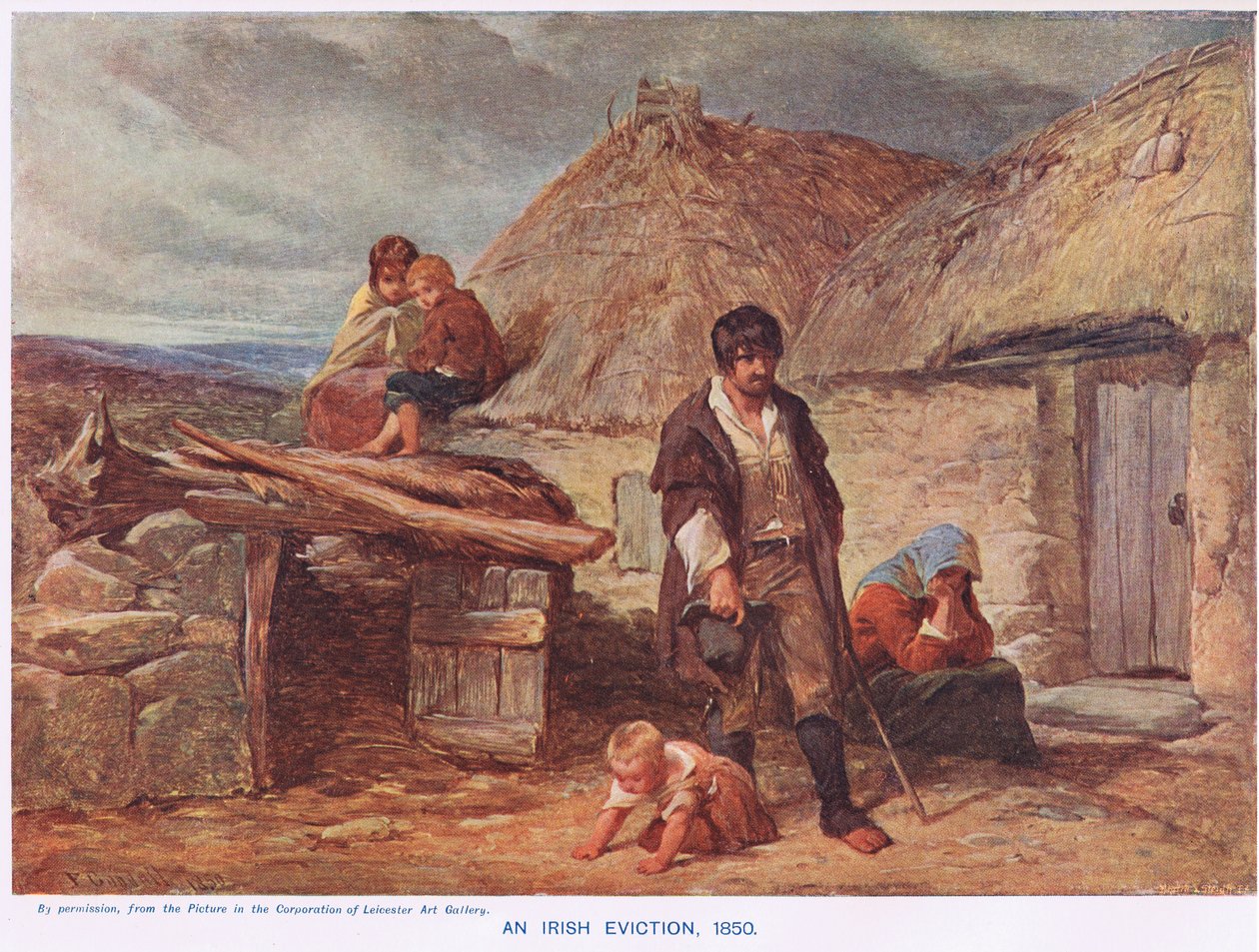 An Irish Eviction, Cassell'in 'Illustrated History of England' adlı kitabından bir örnek, yaklaşık 1910'da yayınlandı (renkli lito) by Frederick (after) Goodall