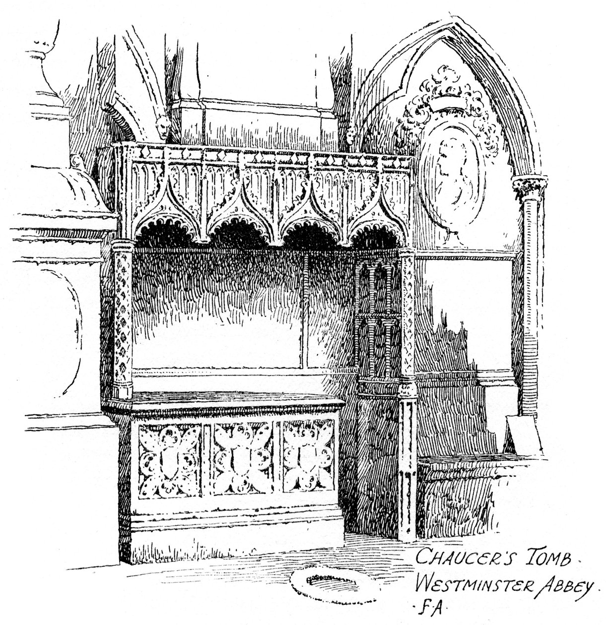 Chaucers mezarı, Westminster Abbey, Londra, 1912. by Frederick Adcock
