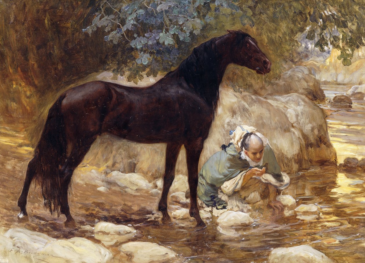 Atını Nehirde Sulayan Arap, 1890-1900 dolayları by Frederick Arthur Bridgman