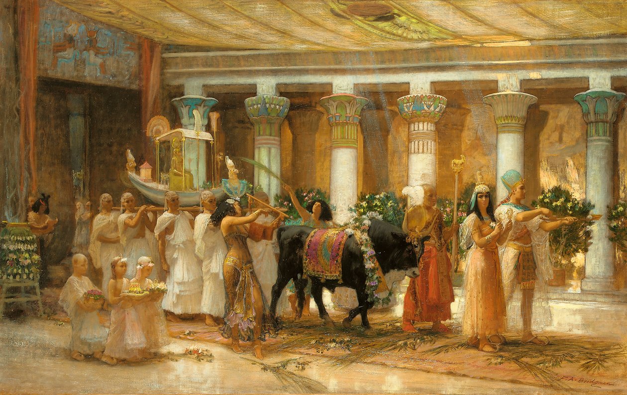 Kutsal Boğa Alayı, Apis, c.1879 (tuval üzerine yağlı boya) by Frederick Arthur Bridgman