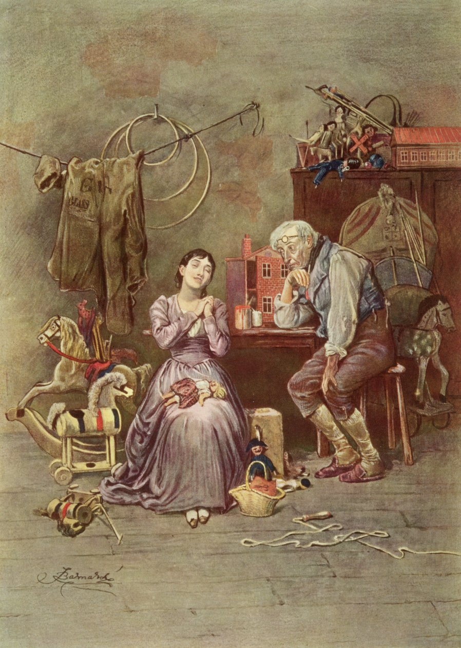 Caleb Plummer ve kör kızı, Charles Dickens'ın (1812-70) 'The Cricket on the Hearth' (1845) filminden bir sahne by Frederick Barnard