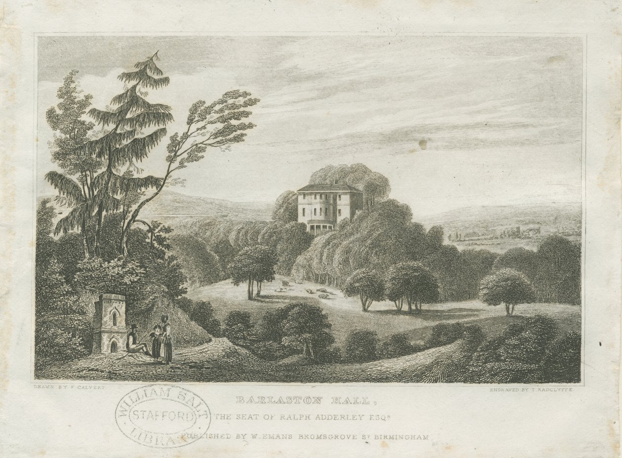 Barlaston Hall: gravür, nd [19. yüzyılın ortası] (baskı) by Frederick Calvert