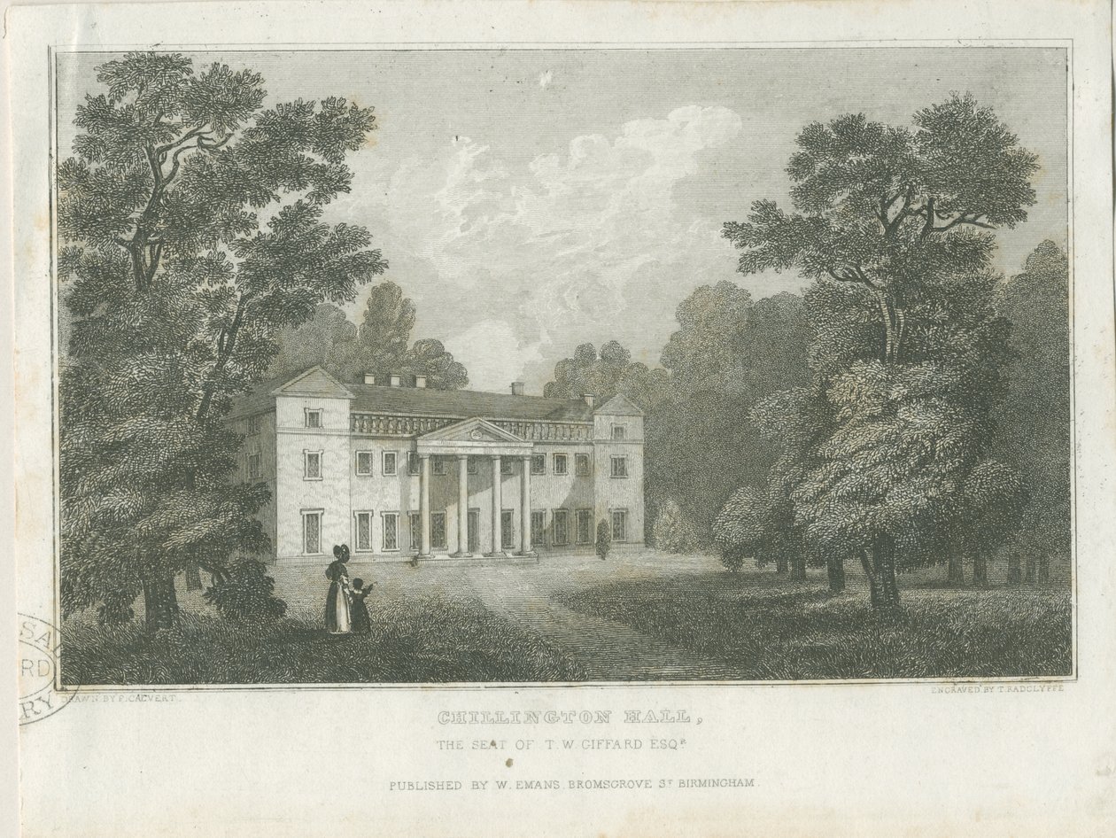 Chillington Hall: gravür, nd [1830] (baskı) by Frederick Calvert