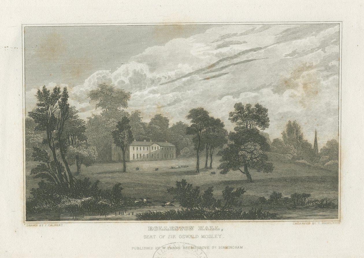 Rolleston Hall: gravür ve [19. yüzyılın ortaları] (baskı) by Frederick Calvert