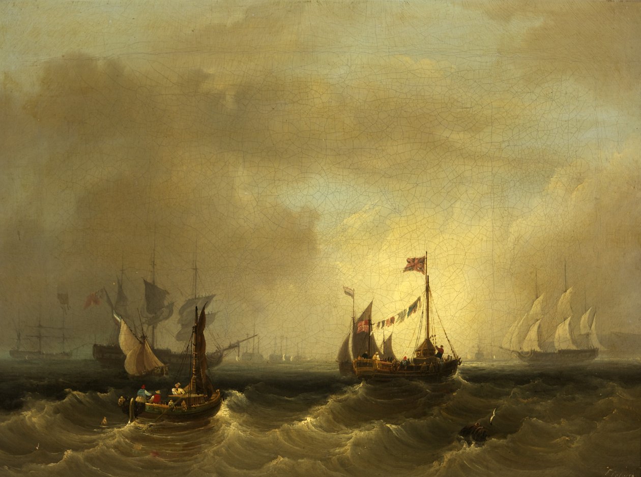 Teknelerle Deniz Manzarası (tuval üzerine yağlı boya) by Frederick Calvert
