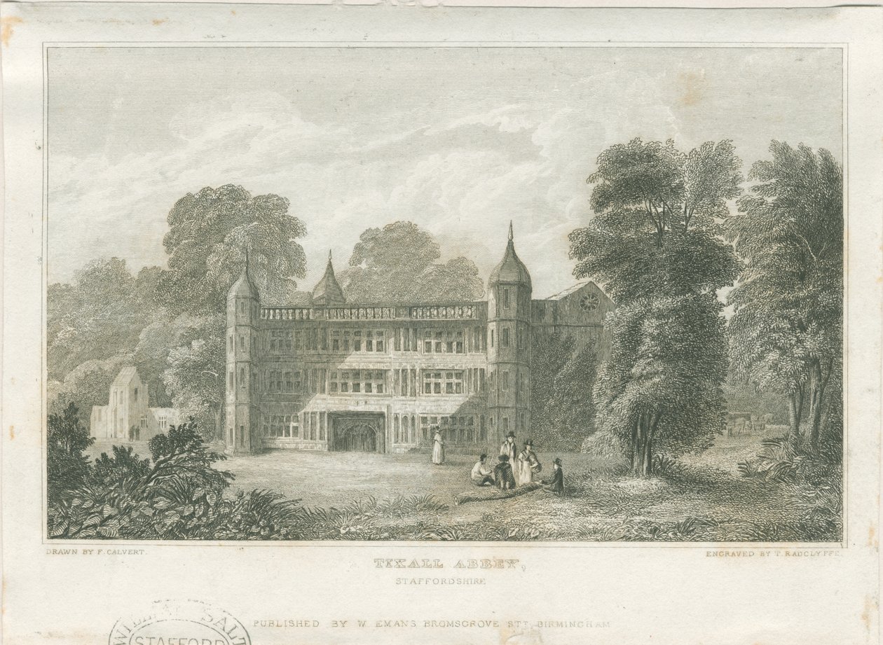Tixall Hall - Gatehouse: gravür, nd [c 1830] (baskı) by Frederick Calvert